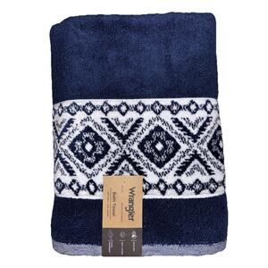 Wrangler Paxton Blue Bath Towel Country Western Navy White NEW